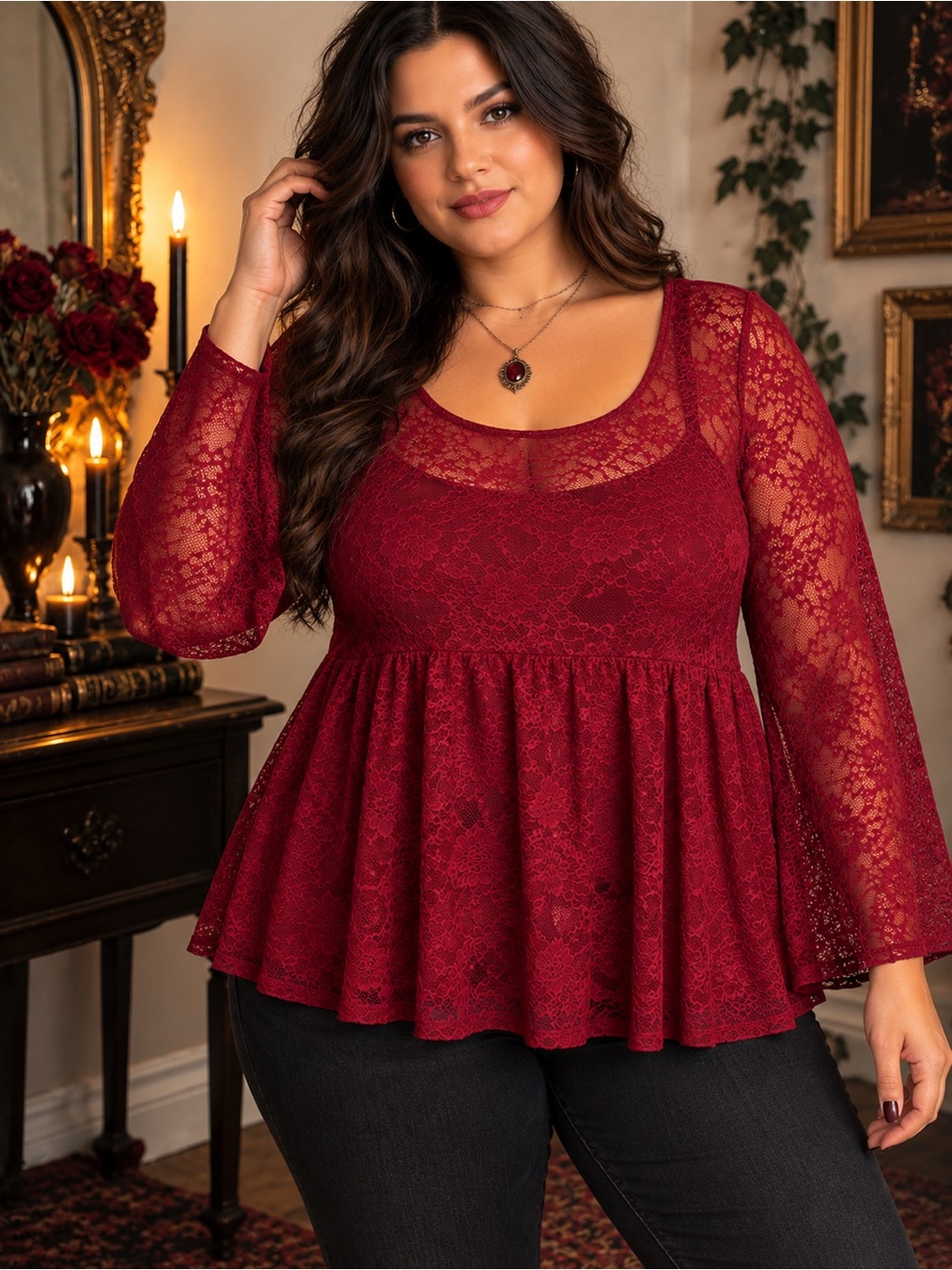 Torrid Rumba Red Stretch Lace Babydoll Top Size 2X